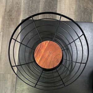 Black Metal and Wood Fruit Basket